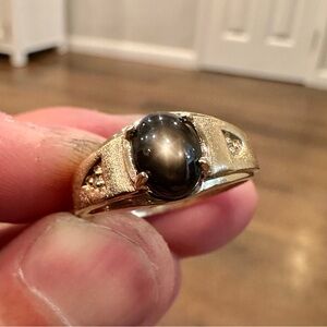10K Yellow Gold Star Sapphire and Diamond Men’s Ring